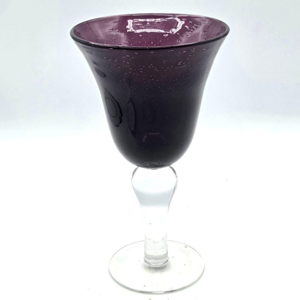 Artland Iris Amethyst Purple Plum Water Goblet with Clear Stem LOTS OF BUBBLES